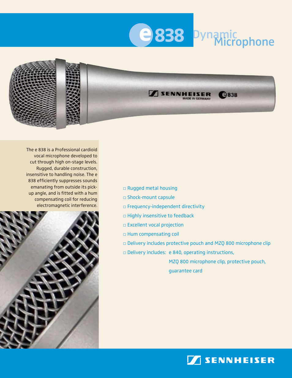 Sennheiser e838 User Manual | 2 pages