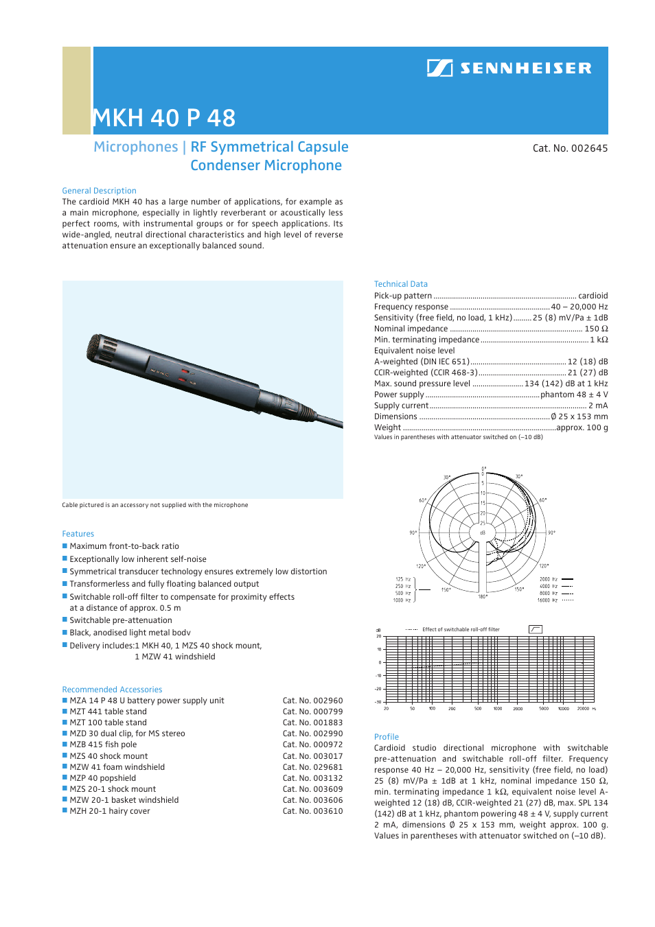Sennheiser MKH 40 P 48 User Manual | 1 page