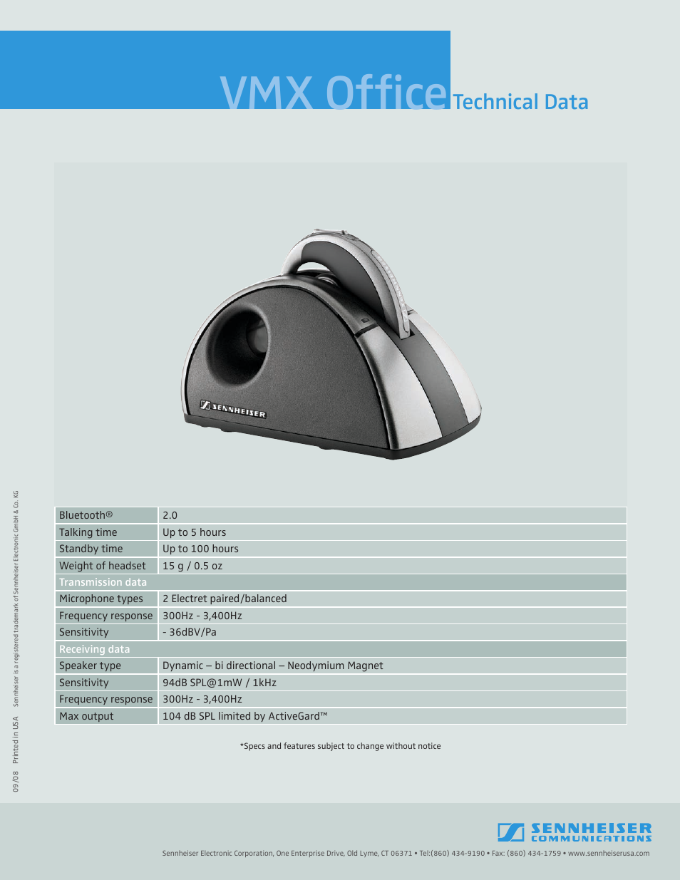 Vmx office, Technical data | Sennheiser VMX OFFICE VMXOFFICE User Manual | Page 2 / 2