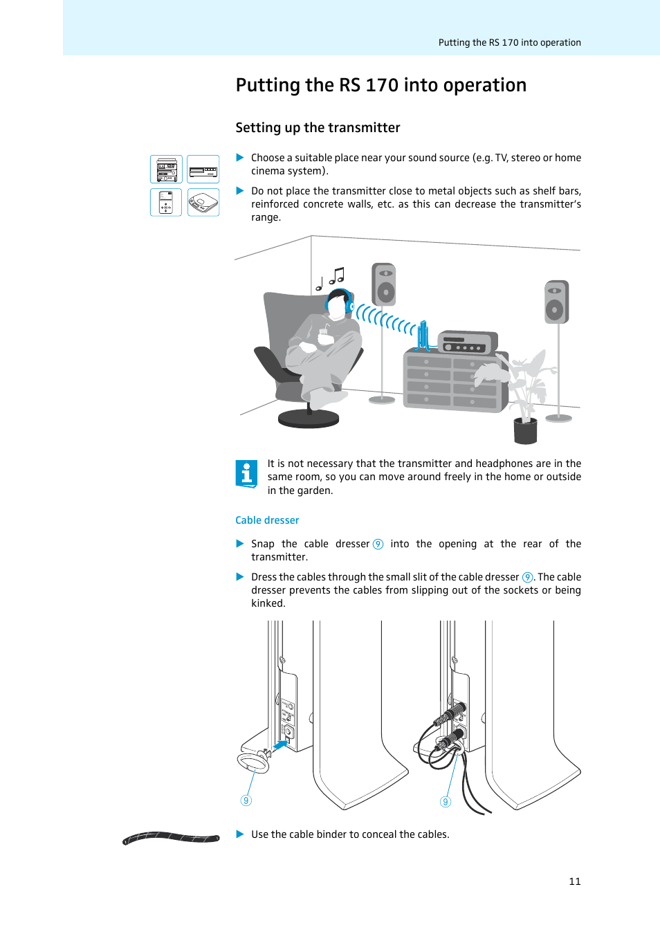 Putting the rs 170 into operation, Setting up the transmitter | Sennheiser 502874 User Manual | Page 12 / 37