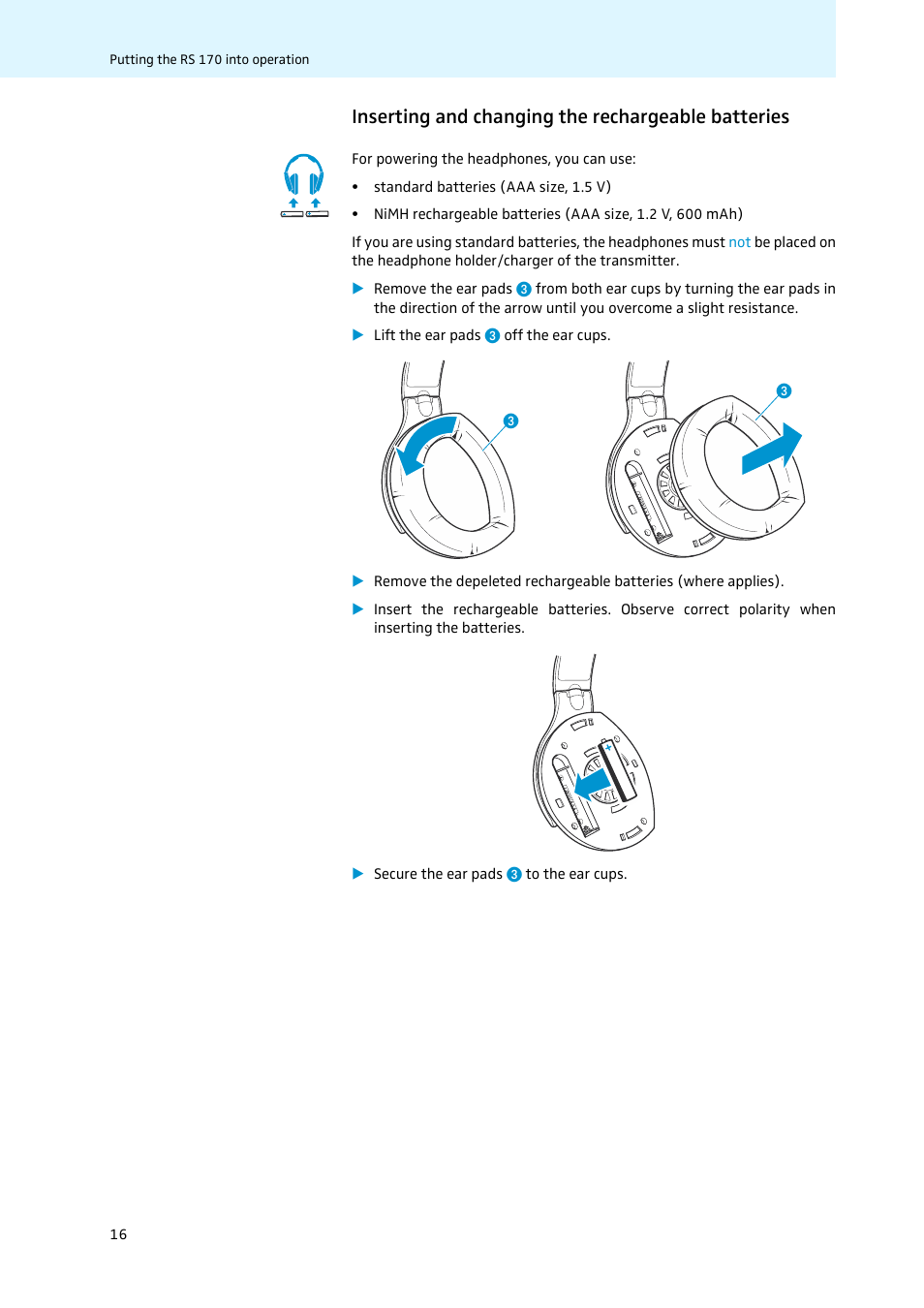 Inserting and changing the rechargeable batteries | Sennheiser 502874 User Manual | Page 17 / 37