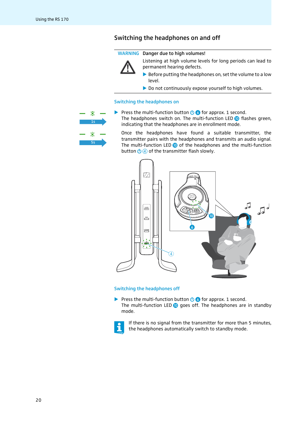 Switching the headphones on and off | Sennheiser 502874 User Manual | Page 21 / 37