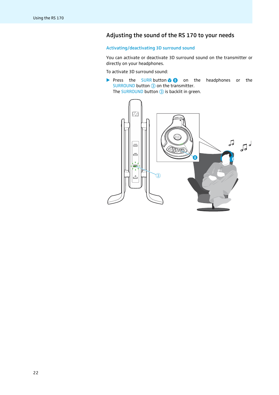 Adjusting the sound of the rs 170 to your needs | Sennheiser 502874 User Manual | Page 23 / 37
