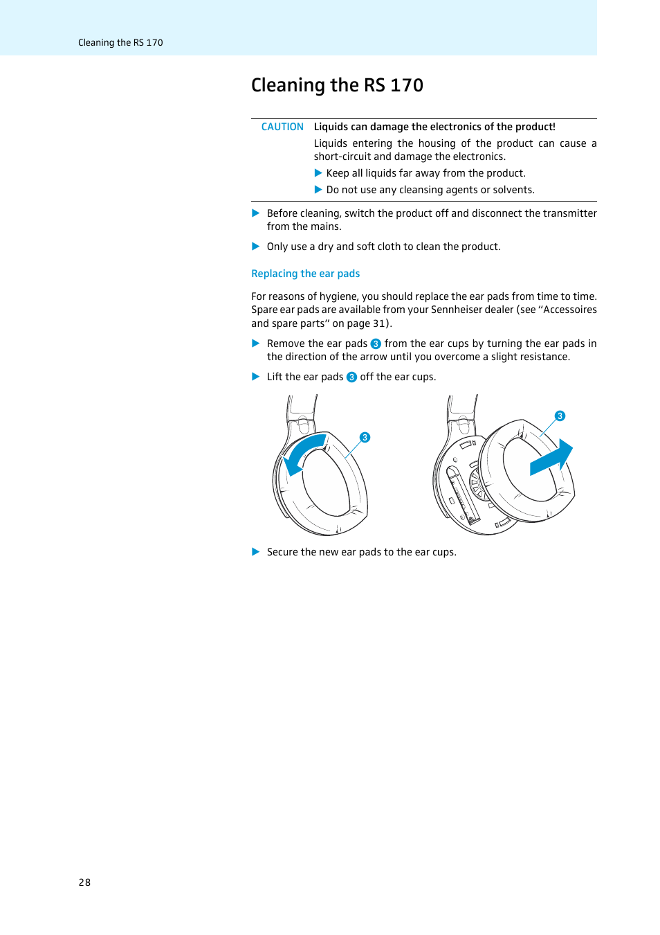 Cleaning the rs 170 | Sennheiser 502874 User Manual | Page 29 / 37