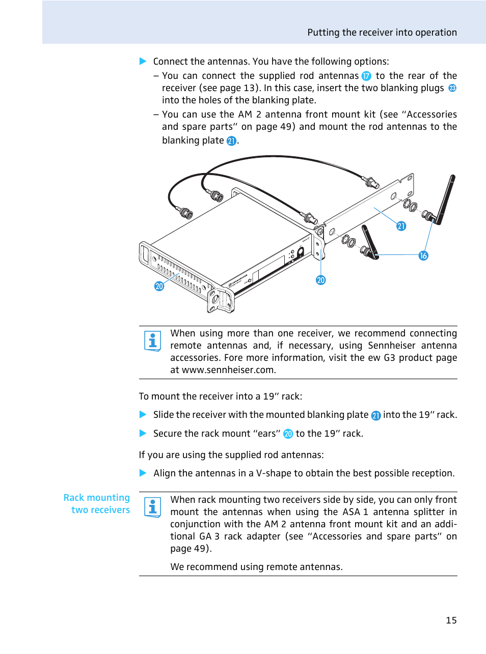 Sennheiser evolution wireless series EM 100 User Manual | Page 16 / 59