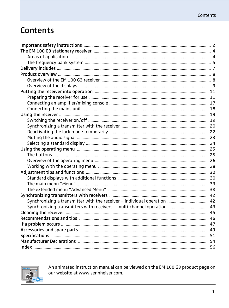 Sennheiser evolution wireless series EM 100 User Manual | Page 2 / 59