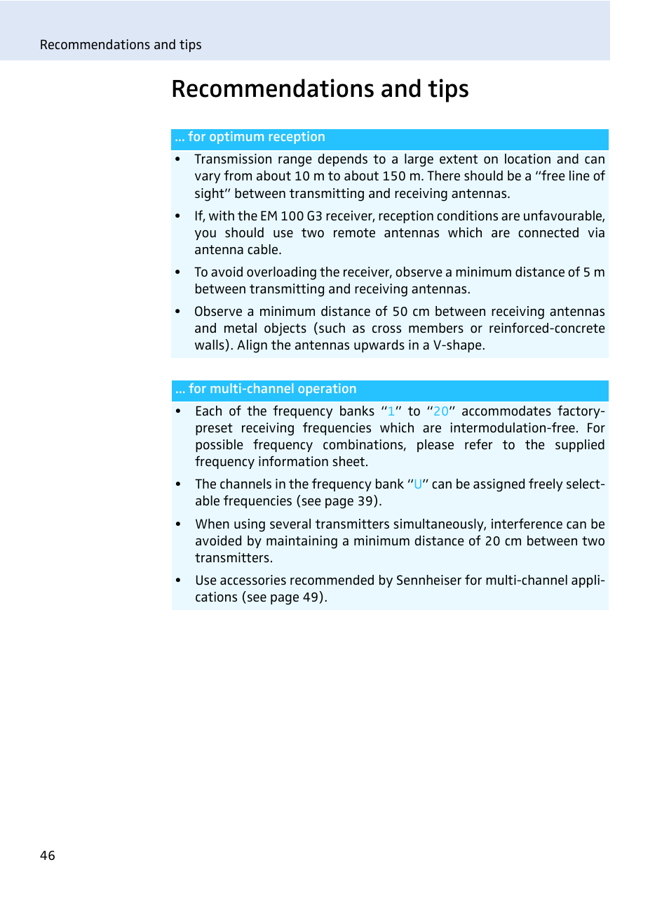 Recommendations and tips | Sennheiser evolution wireless series EM 100 User Manual | Page 47 / 59