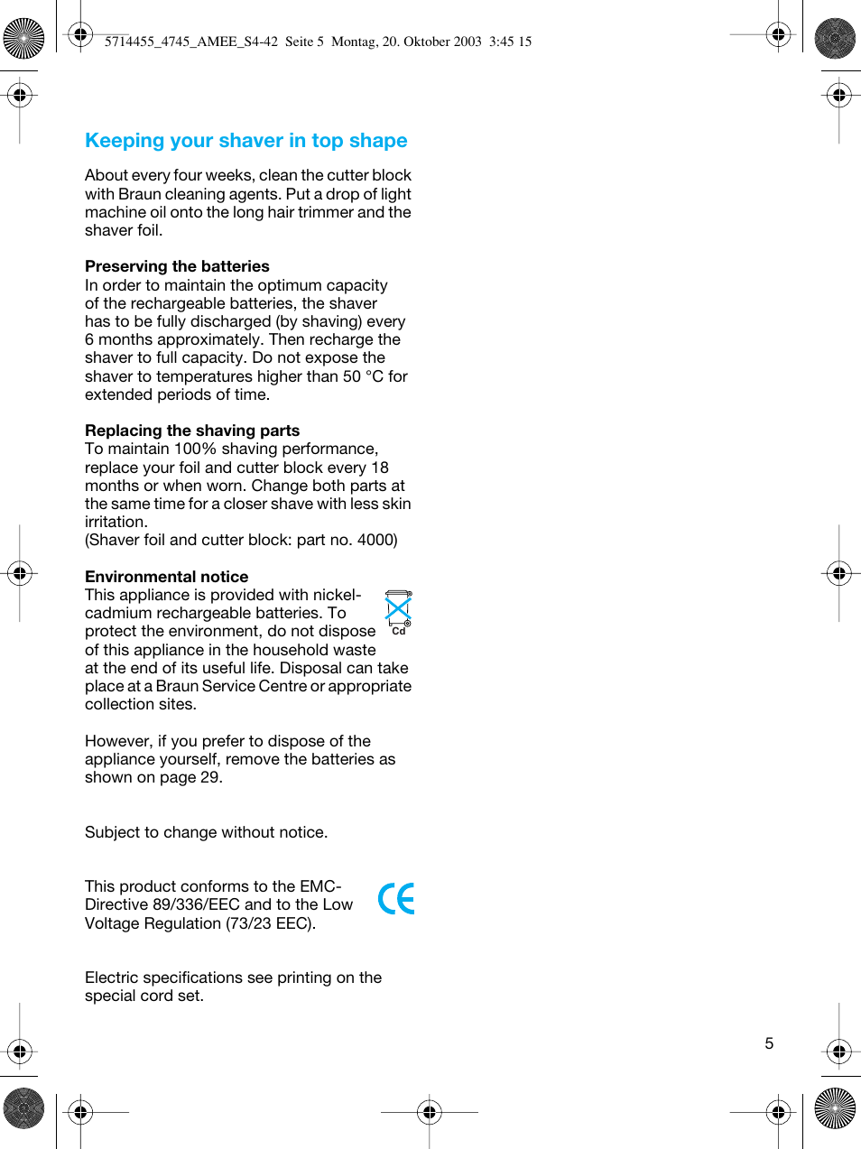 Keeping your shaver in top shape | Braun 4745 User Manual | Page 5 / 39