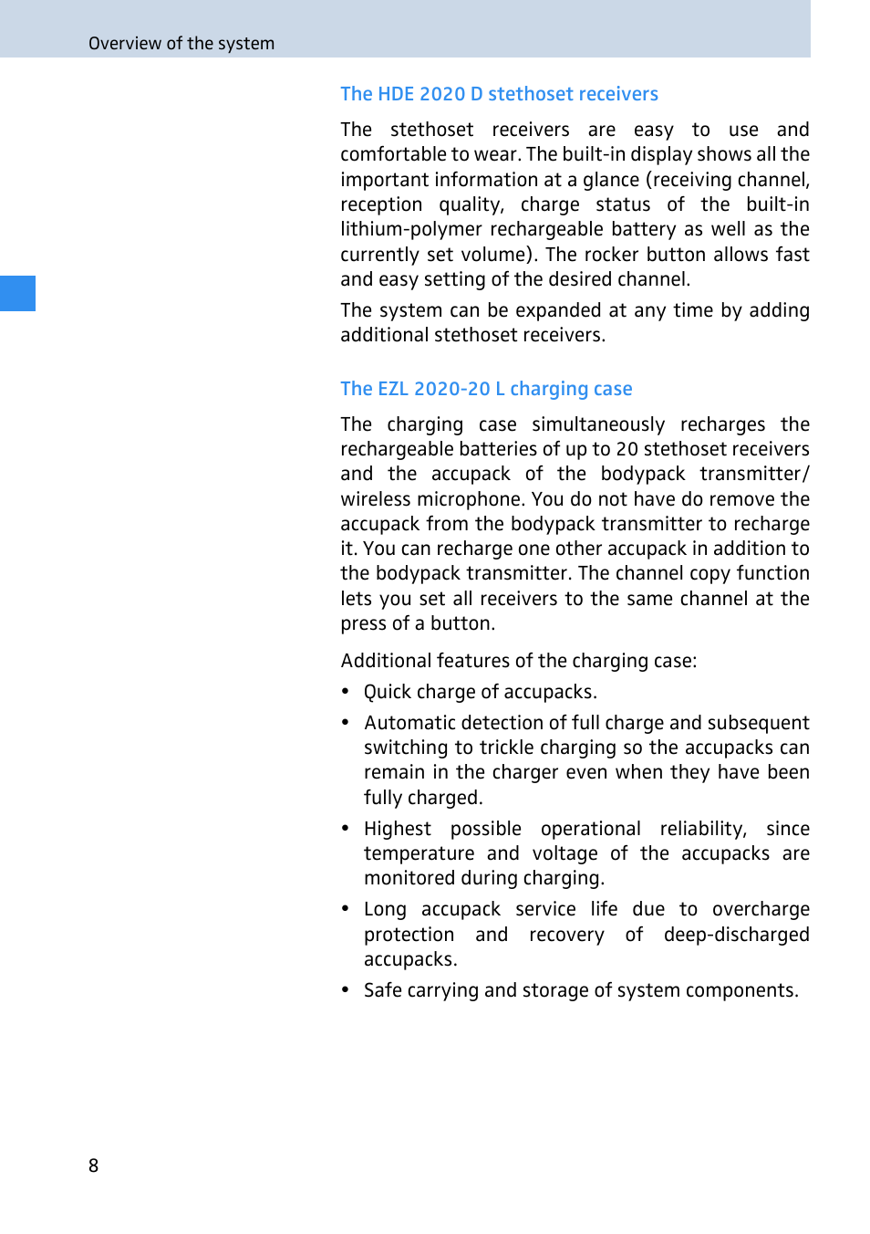 The hde 2020 d stethoset receivers, The ezl 2020-20 l charging case | Sennheiser 2020 User Manual | Page 10 / 60