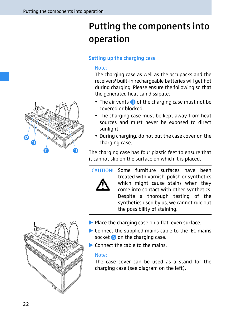 Putting the components into operation, Setting up the charging case | Sennheiser 2020 User Manual | Page 24 / 60