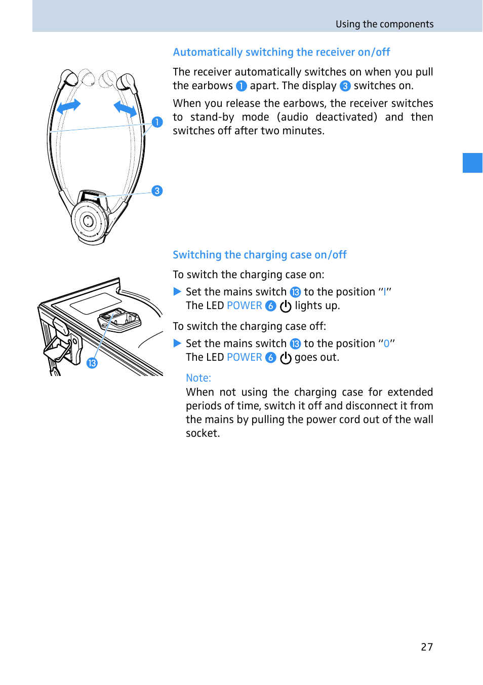 Automatically switching the receiver on/off, Switching the charging case on/off | Sennheiser 2020 User Manual | Page 29 / 60