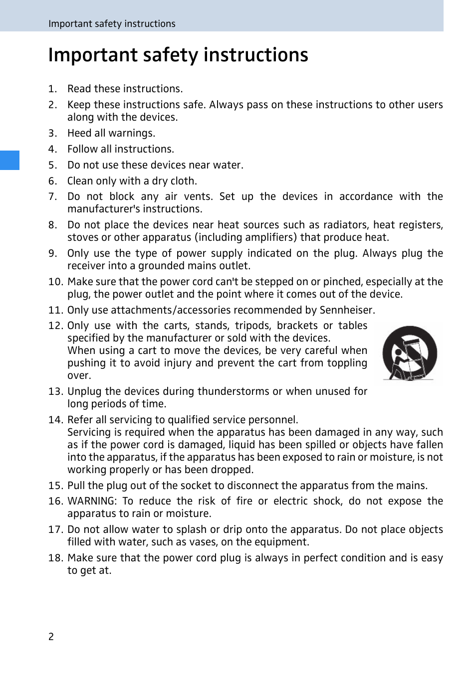 Important safety instructions | Sennheiser 2020 User Manual | Page 4 / 60