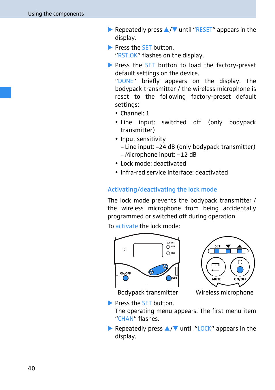 Activating/deactivating the lock mode | Sennheiser 2020 User Manual | Page 42 / 60