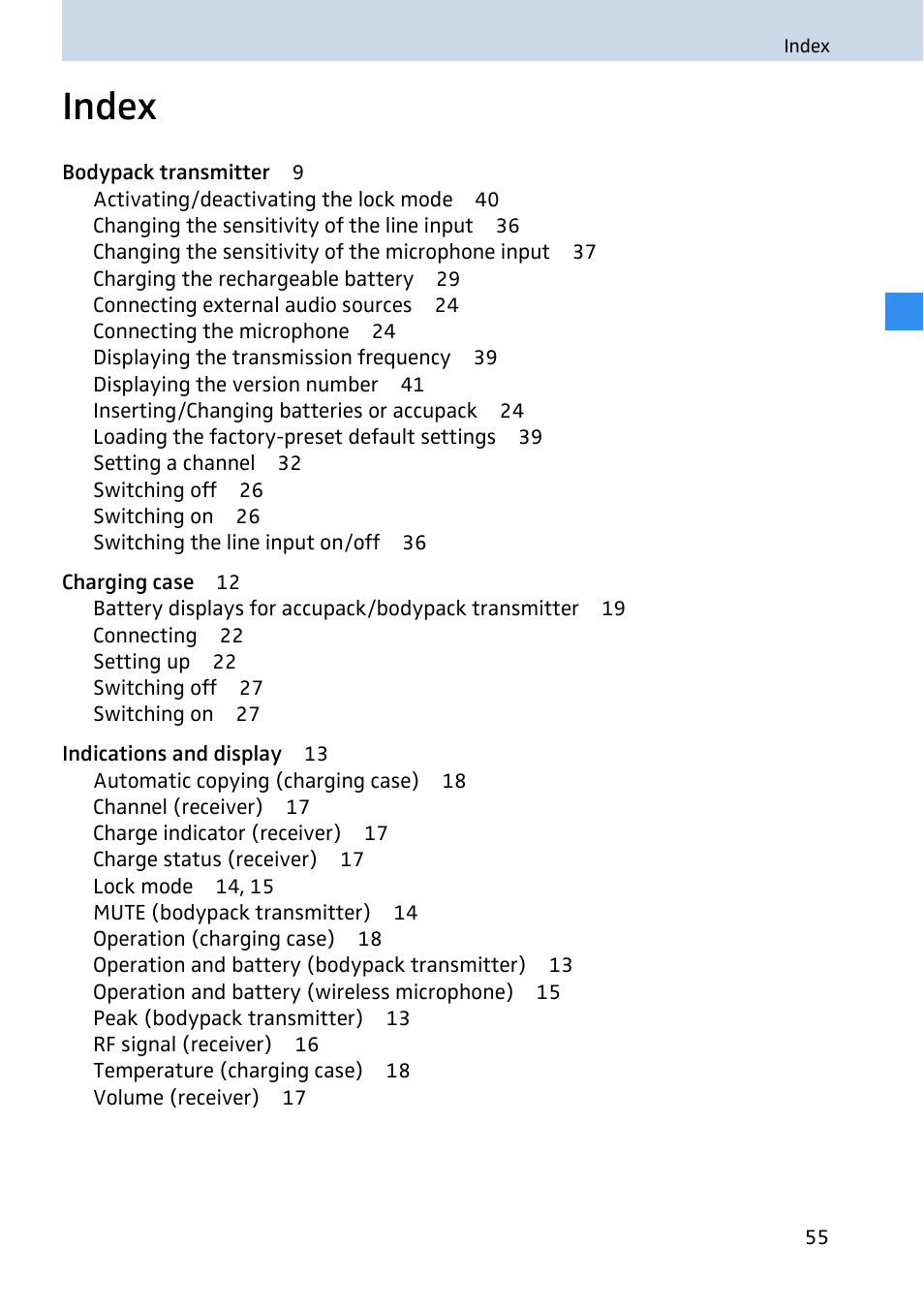 Index | Sennheiser 2020 User Manual | Page 57 / 60