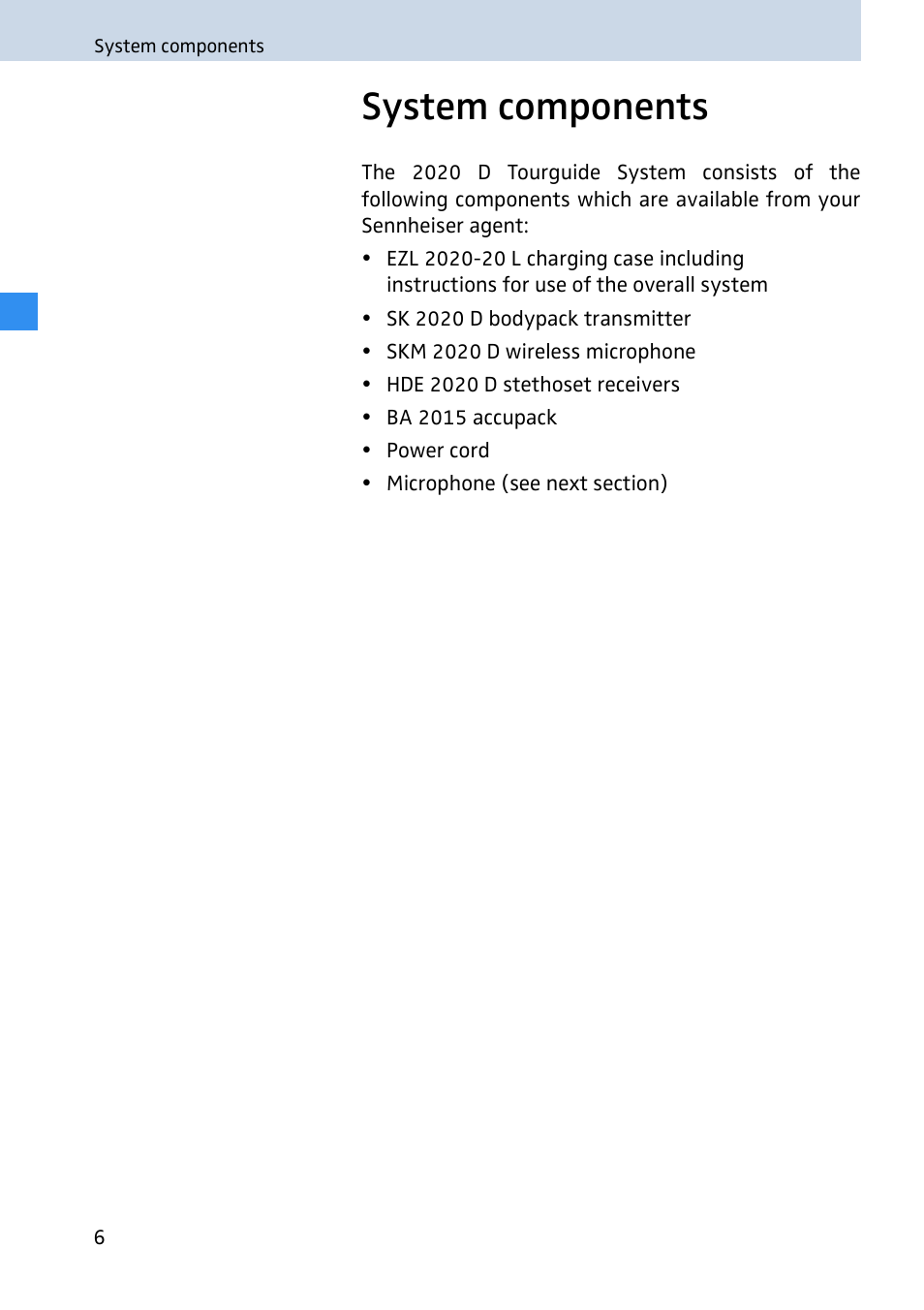 System components | Sennheiser 2020 User Manual | Page 8 / 60