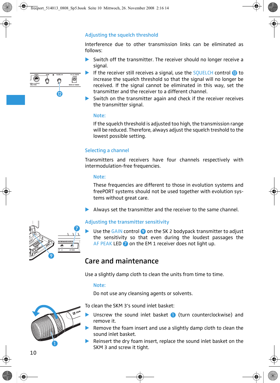 Care and maintenance | Sennheiser Freeport User Manual | Page 11 / 16