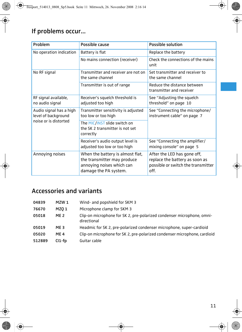 If problems occur... accessories and variants | Sennheiser Freeport User Manual | Page 12 / 16