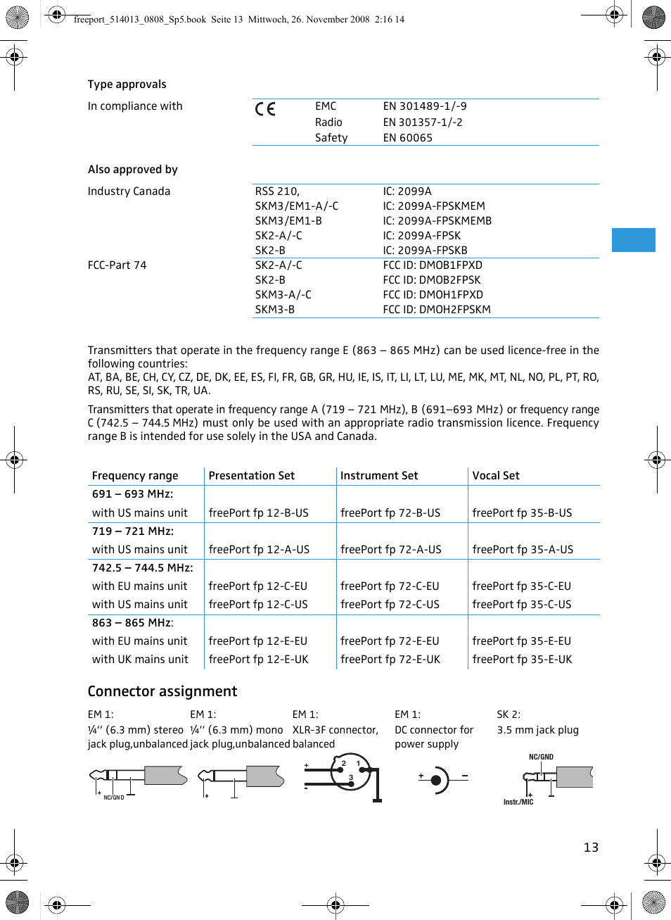 Connector assignment | Sennheiser Freeport User Manual | Page 14 / 16