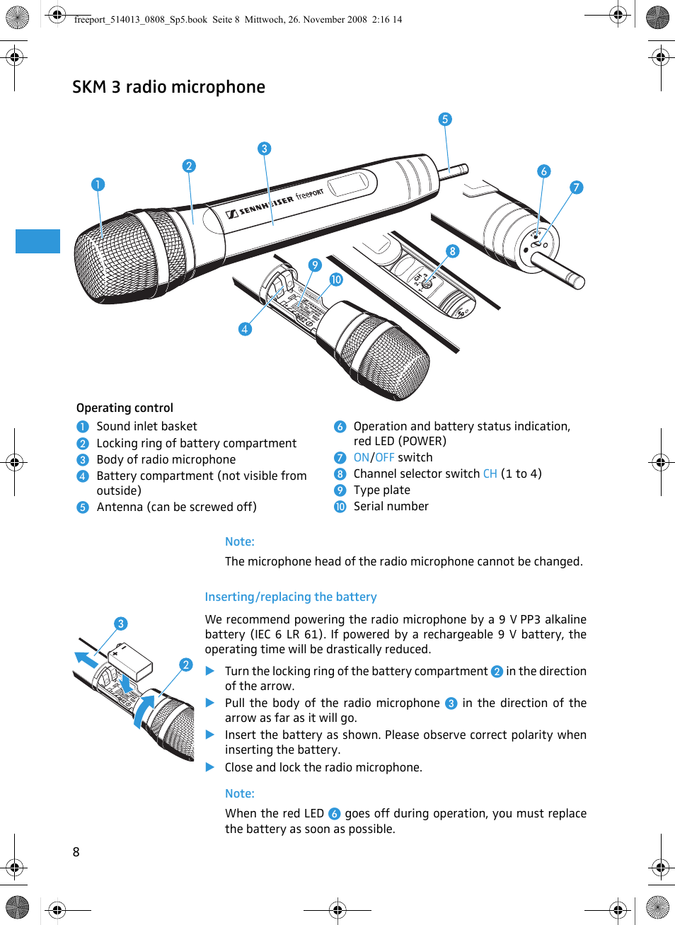 Skm 3 radio microphone | Sennheiser Freeport User Manual | Page 9 / 16