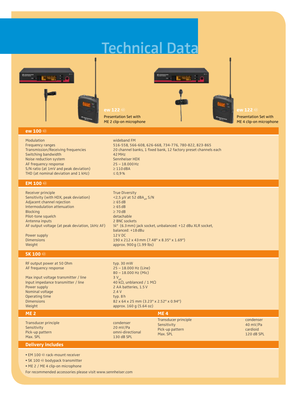 Technical data | Sennheiser G3 100 Series User Manual | Page 2 / 2