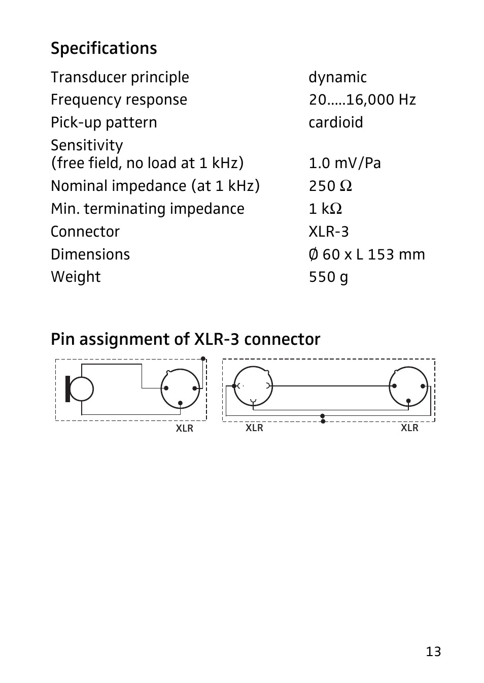 Specifications, Pin assignment of xlr-3 connector | Sennheiser 602 User Manual | Page 7 / 10