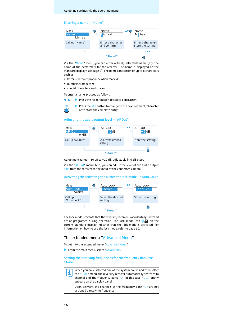 The extended menu “advanced menu, The extended menu “advance, The extended menu “ advanced menu | Sennheiser Diversity Receiver EK 100 G3 User Manual | Page 17 / 28