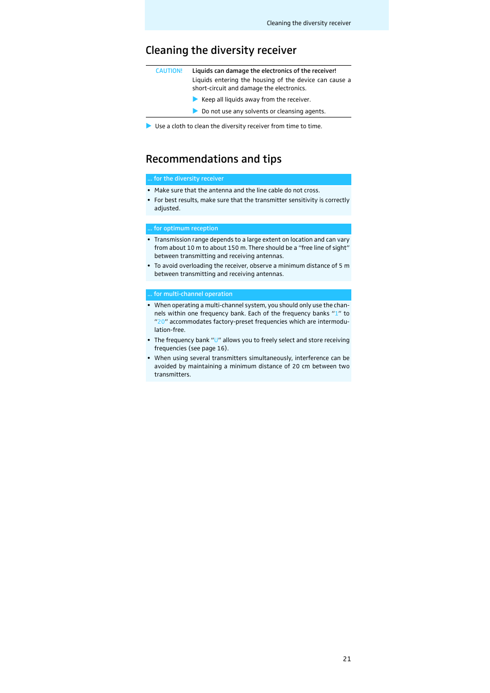 Cleaning the diversity receiver, Recommendations and tips | Sennheiser Diversity Receiver EK 100 G3 User Manual | Page 22 / 28