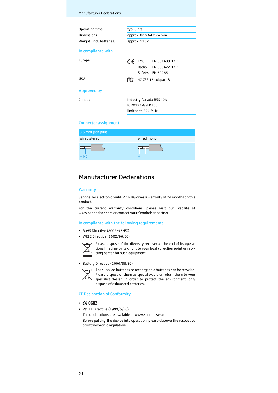 Manufacturer declarations | Sennheiser Diversity Receiver EK 100 G3 User Manual | Page 25 / 28