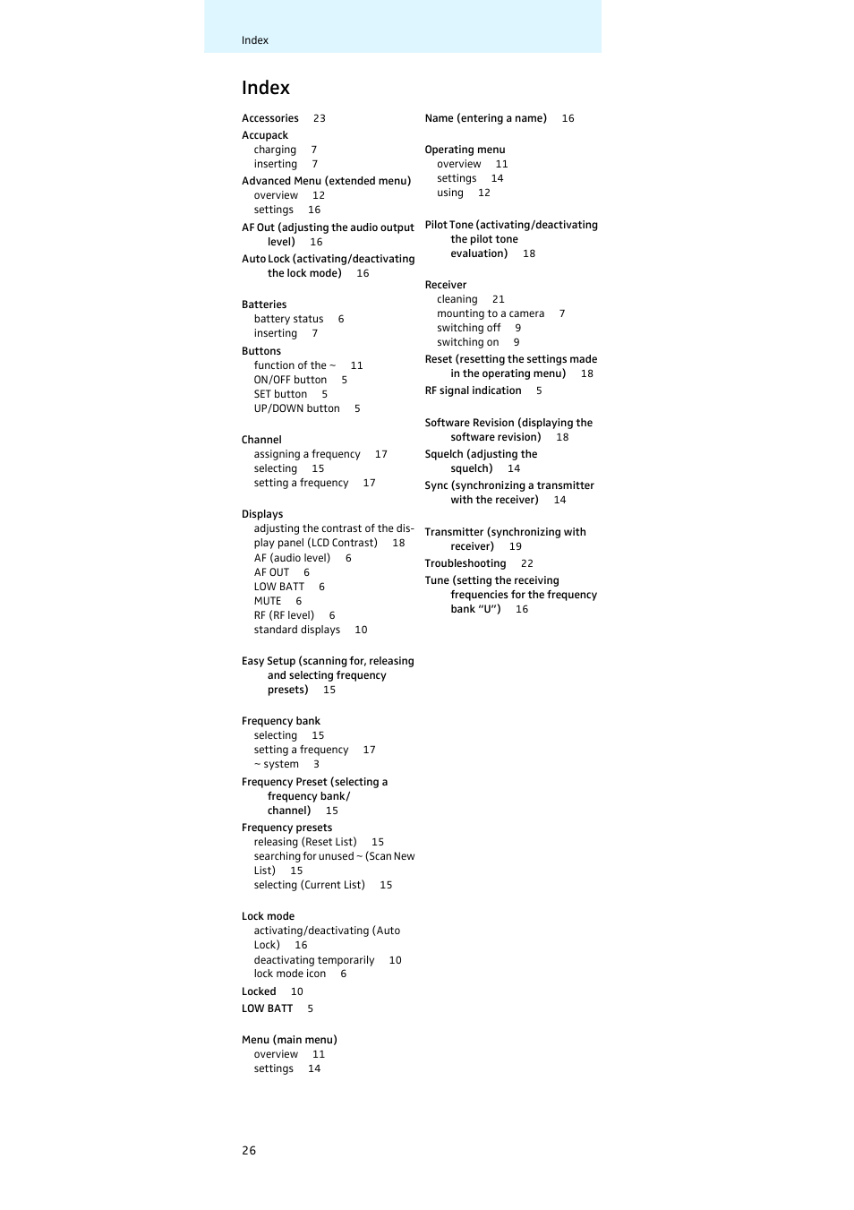 Index | Sennheiser Diversity Receiver EK 100 G3 User Manual | Page 27 / 28