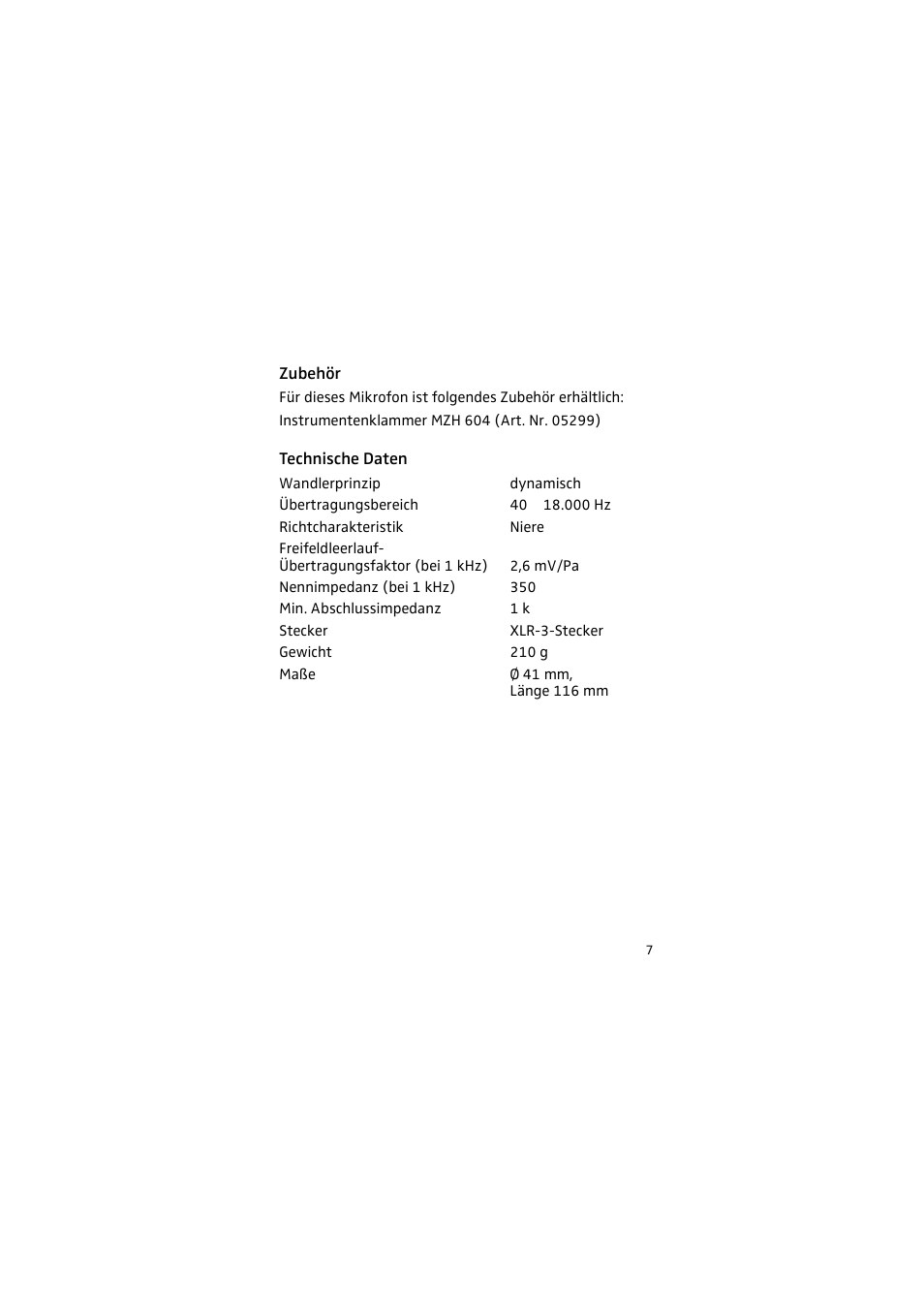 Zubehör, Technische daten | Sennheiser 905 User Manual | Page 7 / 40