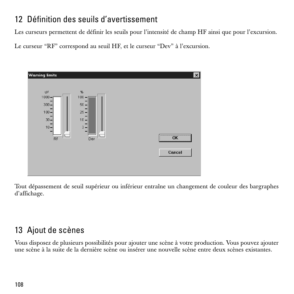 12 définition des seuils d’avertissement, 13 ajout de scènes | Sennheiser S-MCD 3000 HP User Manual | Page 108 / 134