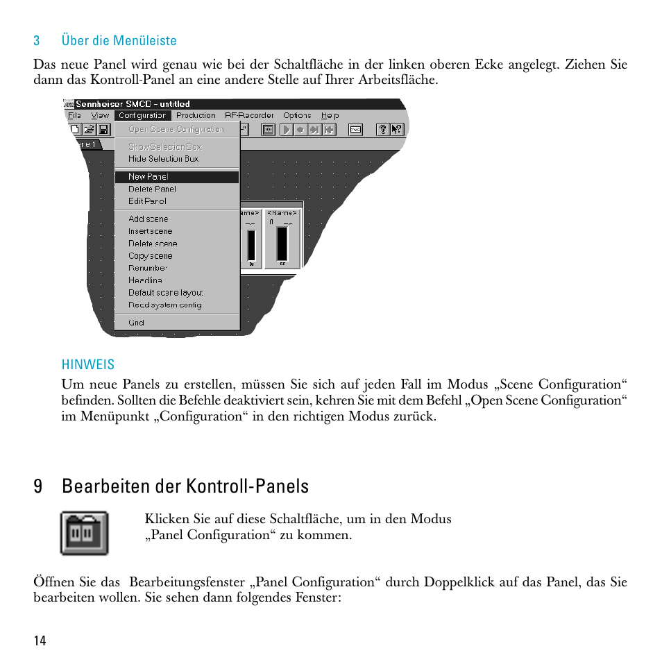 9 bearbeiten der kontroll-panels, 9bearbeiten der kontroll-panels | Sennheiser S-MCD 3000 HP User Manual | Page 14 / 134