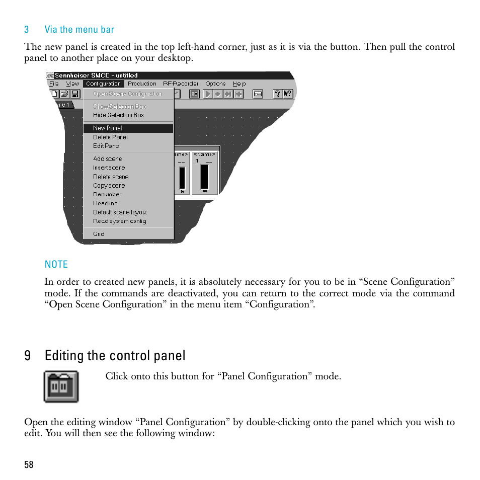 9 editing the control panel, 9editing the control panel | Sennheiser S-MCD 3000 HP User Manual | Page 58 / 134