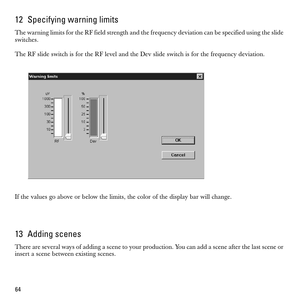 12 specifying warning limits, 13 adding scenes | Sennheiser S-MCD 3000 HP User Manual | Page 64 / 134