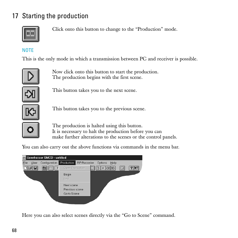 17 starting the production | Sennheiser S-MCD 3000 HP User Manual | Page 68 / 134