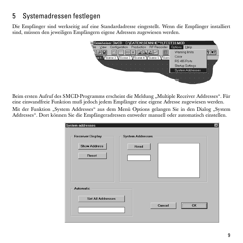 5 systemadressen festlegen, 5systemadressen festlegen | Sennheiser S-MCD 3000 HP User Manual | Page 9 / 134
