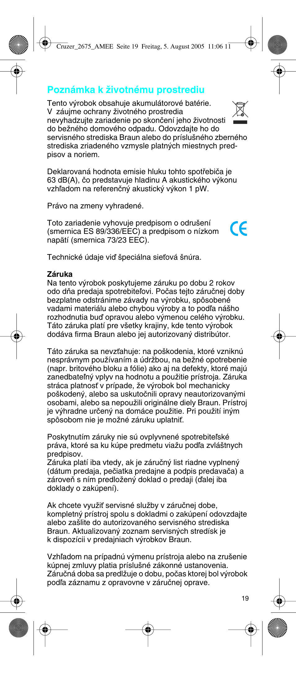 Poznámka k ïivotnému prostrediu | Braun 2675 User Manual | Page 19 / 50