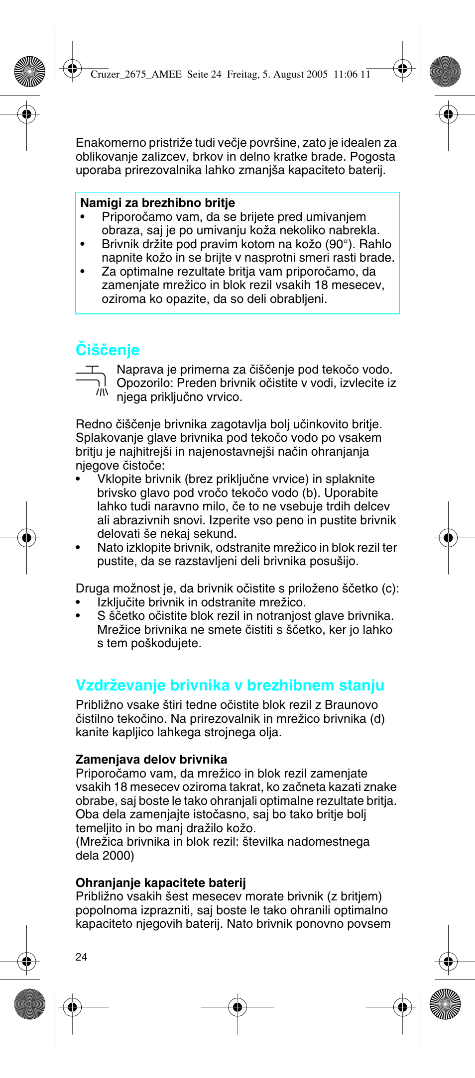 Âi‰ãenje, Vzdrïevanje brivnika v brezhibnem stanju | Braun 2675 User Manual | Page 24 / 50