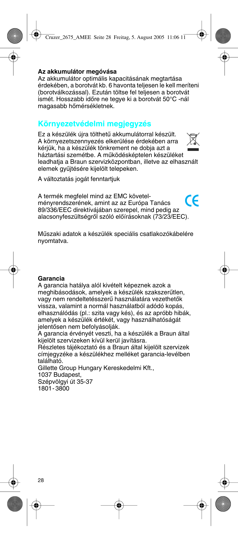 Környezetvédelmi megjegyzés | Braun 2675 User Manual | Page 28 / 50