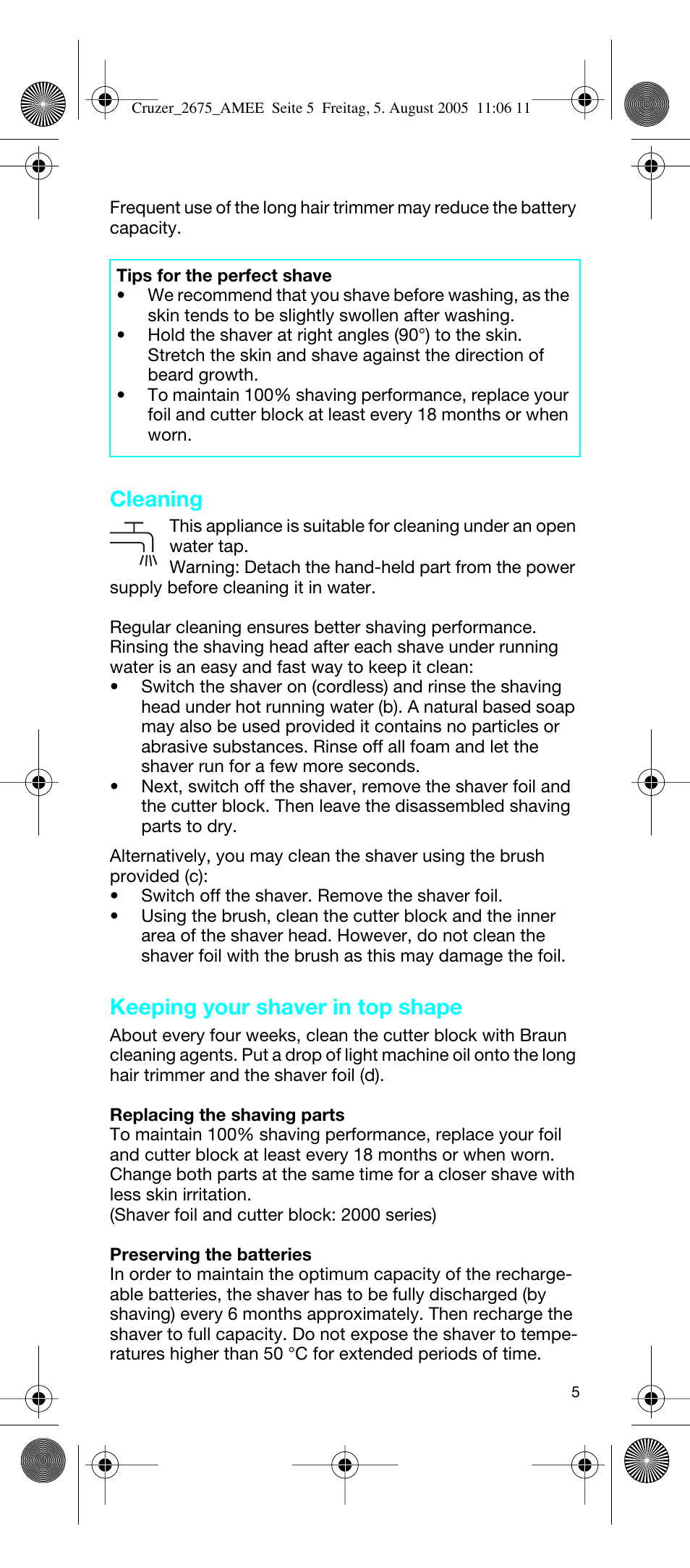 Cleaning, Keeping your shaver in top shape | Braun 2675 User Manual | Page 5 / 50