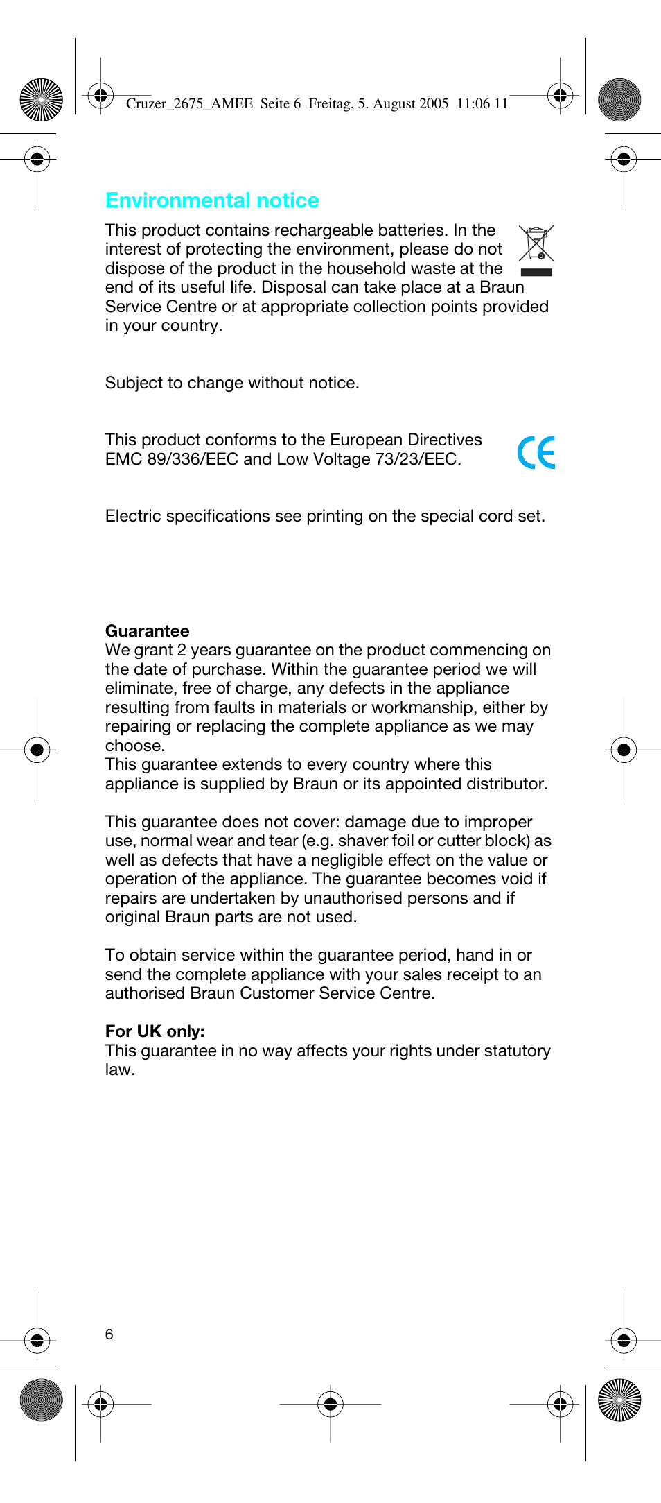 Environmental notice | Braun 2675 User Manual | Page 6 / 50