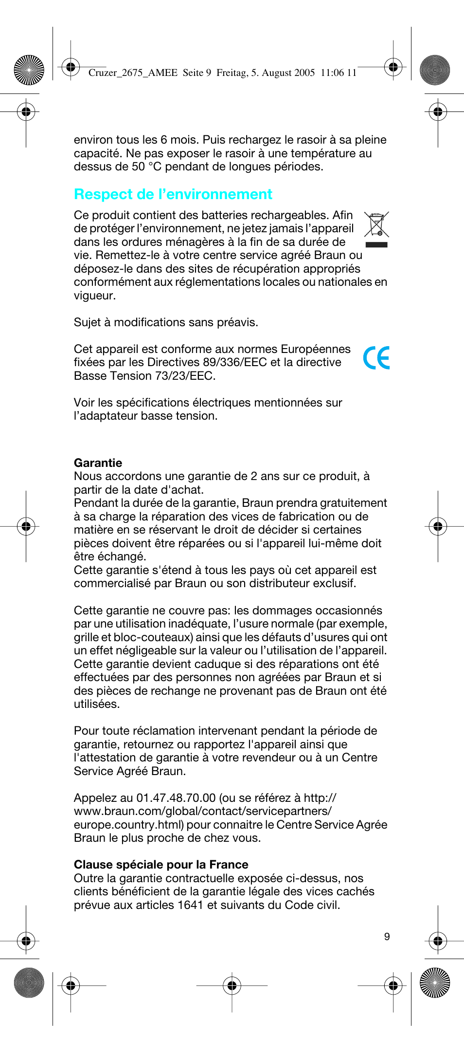 Respect de l’environnement | Braun 2675 User Manual | Page 9 / 50