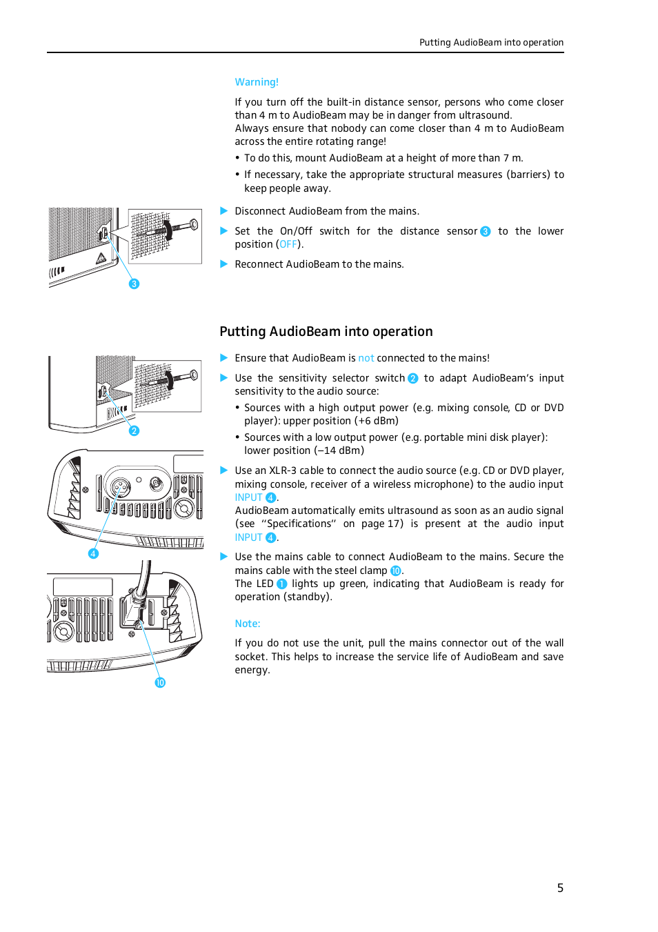 Putting audiobeam into operation | Sennheiser Work Light User Manual | Page 6 / 10