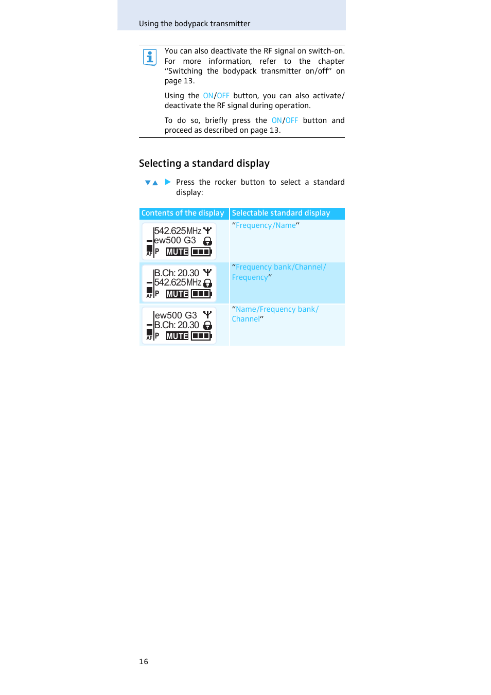 Selecting a standard display | Sennheiser SK 500 G3 User Manual | Page 17 / 42