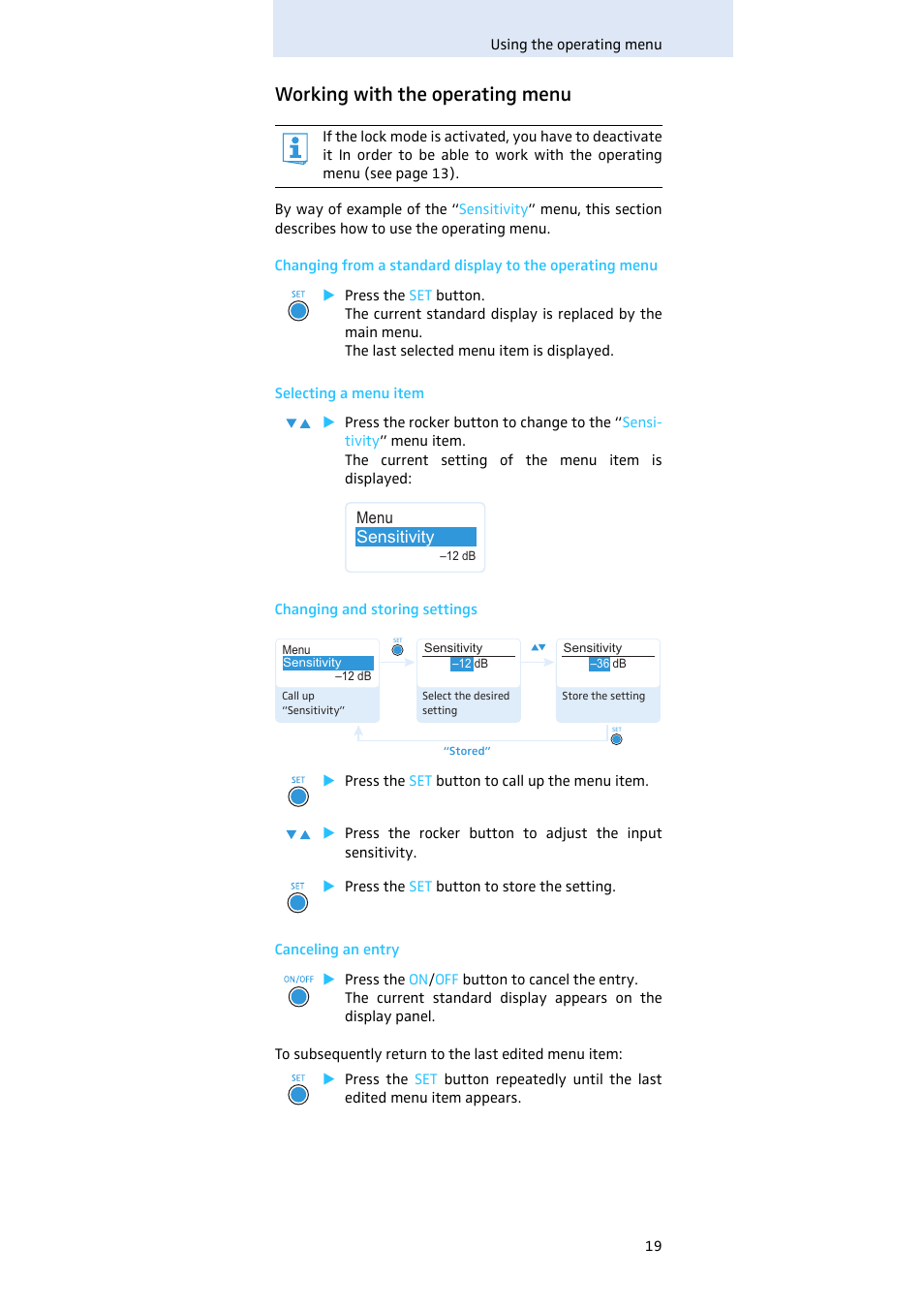 Working with the operating menu | Sennheiser SK 500 G3 User Manual | Page 20 / 42