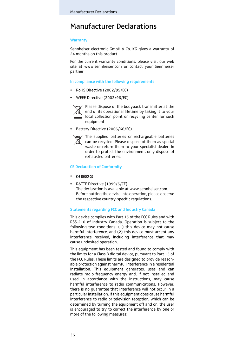 Manufacturer declarations | Sennheiser SK 500 G3 User Manual | Page 37 / 42