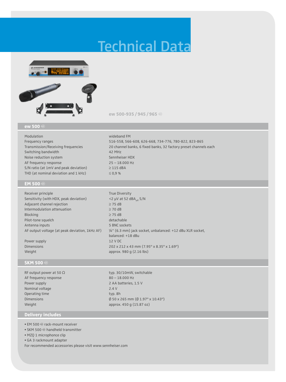 Technical data | Sennheiser evolution wireless G3 ew 500 g User Manual | Page 2 / 2