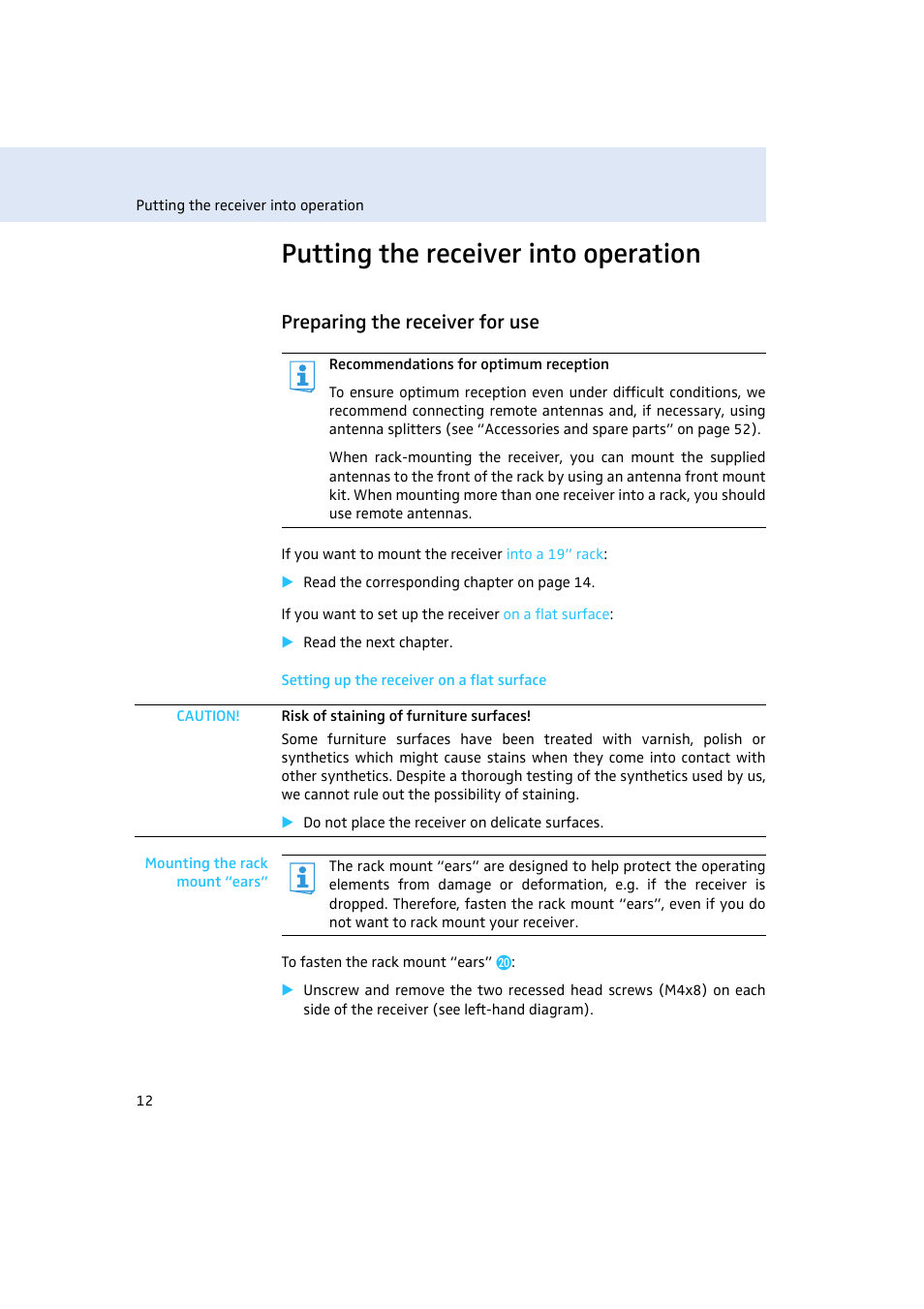 Putting the receiver into operation, Preparing the receiver for use | Sennheiser Rack-mount Receiver EM 300 G3 User Manual | Page 13 / 62