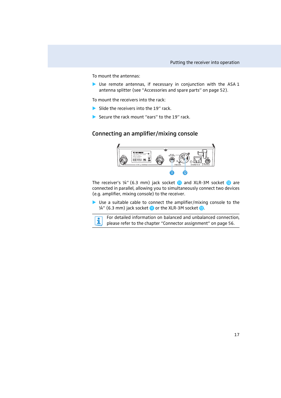 Connecting an amplifier/mixing console | Sennheiser Rack-mount Receiver EM 300 G3 User Manual | Page 18 / 62