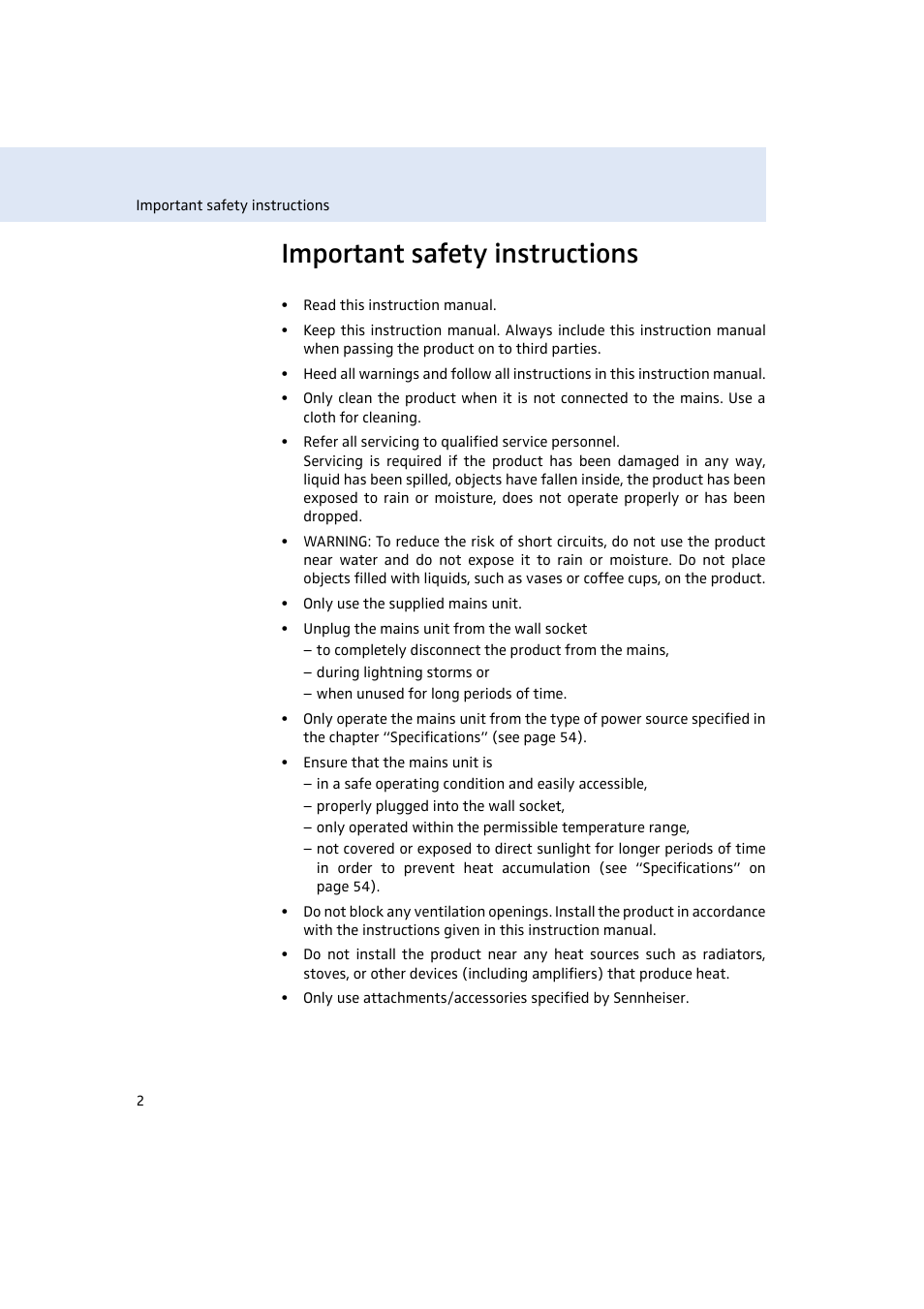 Important safety instructions | Sennheiser Rack-mount Receiver EM 300 G3 User Manual | Page 3 / 62